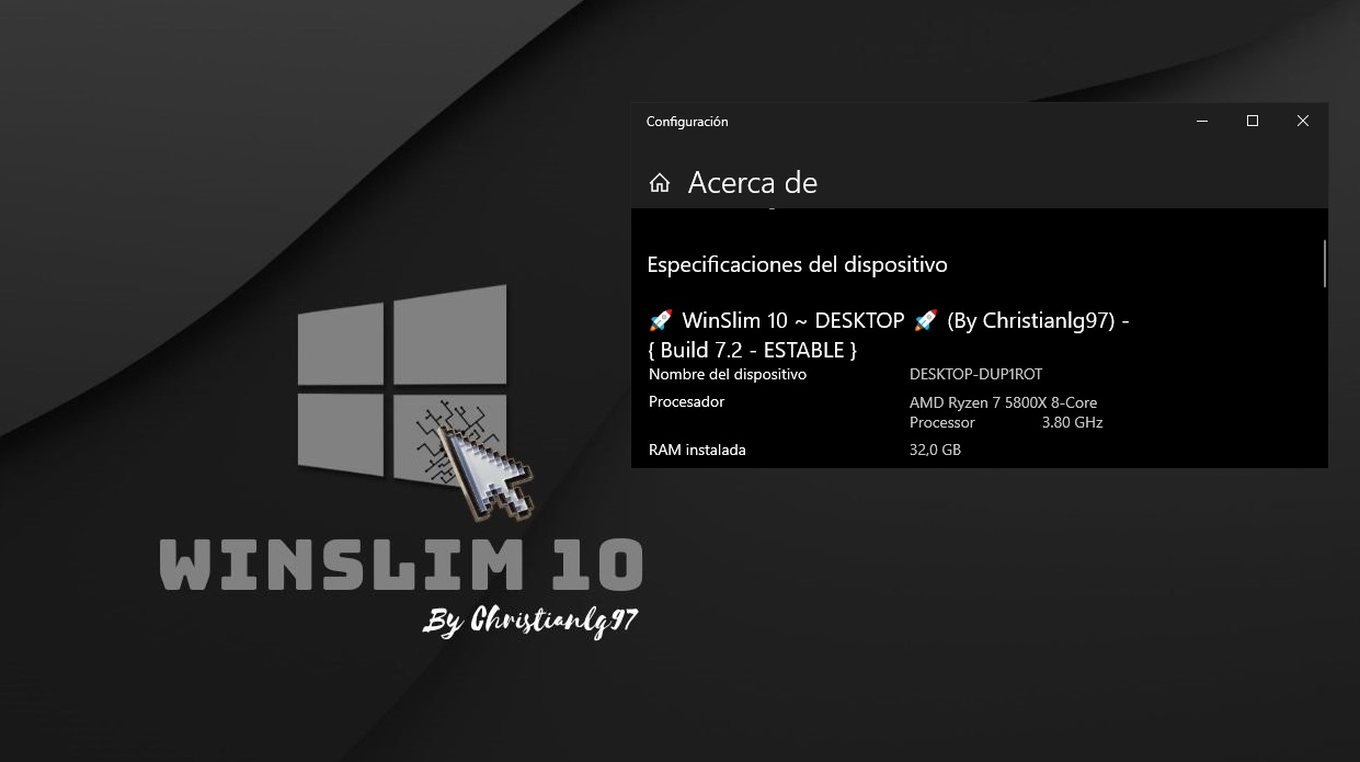 Captura de Acerca de en WinSlim 10
